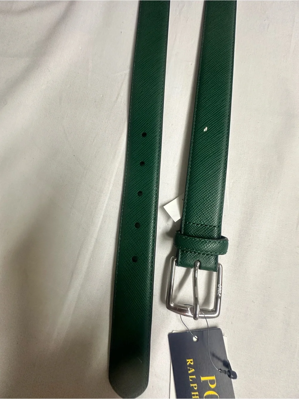 Ralph Lauren Green Leather Belt with Silver Buckle